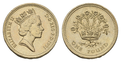 Великобритания 1 фунт 1991 Елизавета II (1952-2022) KM 946, Spink J4 никель латунь aUNC 4675-717