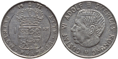 Швеция 1 крона 1973 Густав VI Адольф (1950-1973) KM 826а медь плакированная медно-никелем 4395-1145