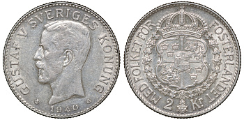 Швеция 2 кроны 1940 G, Густав V (1907-1950) KM 787 серебро 4178-1336