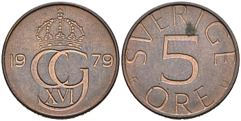 Швеция 5 эре 1979 Карл XVI Густав (1973- ) KM 849 бронза 4564-739