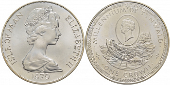 Остров Мэн 1 крона 1979 1000 летие Тинвальду (парламенту), Сэр Уильям Хиллари KM 50a серебро UNC 01-171-41