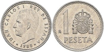 Испания 1 песета 1988 M, Хуан Карлос I (1975-2014) KM 821 алюминий 4448-712