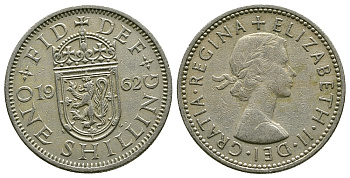 Великобритания 1 шиллинг 1962 Елизавета II (1952-2022), Шотландский герб KM 905, Spink 4148 медно-никель 4384-656