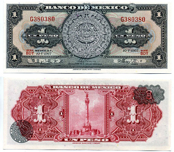 Мексика 1 песо 1967 10 мая 1967 Pick 59j бумага UNC (пресс) 2196-18-2-1