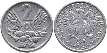 Польша 2 злотых 1960 MW KM 46, Parchimowicz 216c алюминий 111-215