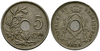 Бельгия 5 сантимов 1925 Belgique, Альберт I (1909-1934) KM 66 медно-никель 4173-531