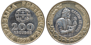Португалия 200 эскудо 1998 Гарсия Де Орта (1501-1568) KM 655 биметалл 4536-224