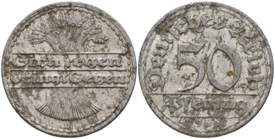 Германия 50 пфеннигов 1921 D KM 27, J. 301 алюминий 4187-835