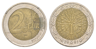 Франция 2 евро 2001 Дерево, символизирующее жизнь, непрерывность и рост KM 1289 биметалл 4629-444