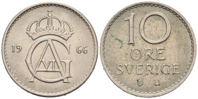 Швеция 10 эре 1966 Густав VI Адольф (1950-1973) KM 835 медно-никель 4564-814