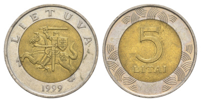 Литва 5 лит 1999 KM 113 биметалл 4633-913