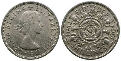 Великобритания 2 шиллинга (флорин) 1964 Елизавета II (1952-2022) KM 906, Spink 4146 медно-никель 4382-514
