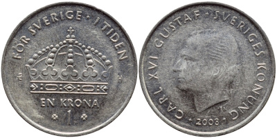 Швеция 1 крона 2003 Карл XVI Густав (1973- ) KM 894 медно-никель 4179-611