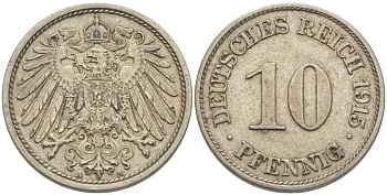 ГЕРМАНИЯ 10 ПФЕННИГОВ 1915 А KM 12, J. 13 медно-никель 210-723