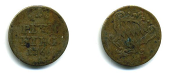 Бавария 1 пфенниг 1766 А KM 237 медь 00-00