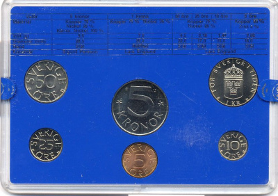 Швеция набор монетного двора из 6 монет 1982 в пластике, Карл XVI Густав (1973- ) KM MS23 UNC 5-4-2-80