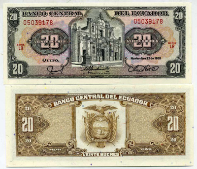 Эквадор 20 сукре 1988 Церковь Общества Иисуса, серия LR Pick 121Aa (2) бумага UNC (пресс) 6287-45-2-2