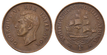 ЮАР 1 пенни 1940 Георг VI (1936-1952) KM 25 бронза 4692-142