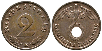 Германия 2 рейхспфеннига 1939 E KM 90, J. 362 бронза 176-953