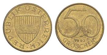 Австрия 50 грошей 1993 KM 2885 алюминиевая бронза UNC 4124-668