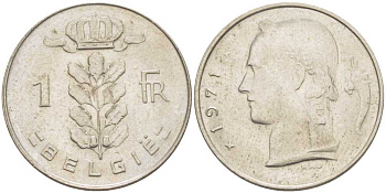 Бельгия 1 франк 1971 Belgie, Бодуэн I (1951-1993) KM 143.1 медно-никель 259-552