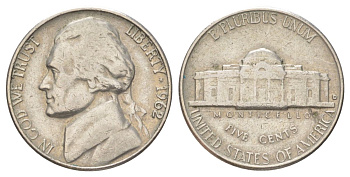 США 5 центов 1962 D, Джефферсон KM A192 медно-никель 4625-512