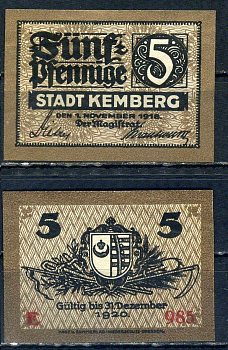 Кемберг (Пруссия, Саксония) 5 пфеннигов 1918 бумага UNC (пресс) 7555-42-1-2