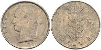Бельгия 1 франк 1976 Belgie, Бодуэн I (1951-1993) KM 143.1 медно-никель 202-1057