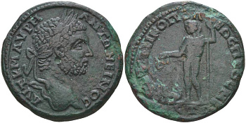 Римская Империя, Провинция Нижняя Мезия, Никополь-на-Истре АЕ 198 - 217 Каракалла, бюст императора / Дионис, 14,32 гр, Very rare медь 1073-22-62
