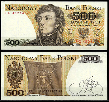 Польша 500 злотых 1982 Тадеуш Костюшко Pick 145 d бумага 6287-37-3-2