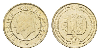 Турция 10 курушей 2014 Кемаль Ататюрк KM 1241 медь цинк никель 4674-712