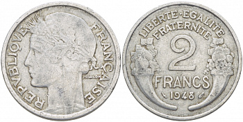 Франция 2 франка 1948 KM 886а.1 алюминий 4402-947
