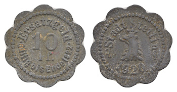 Щецин 10 пфеннигов 1920 Funck 522.5, Men18 30217.5 цинк 4643-1044