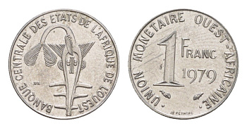 Западная Африка (BCEAO) 1 франк 1979 KM 8 нержавеющая сталь UNC 4644-321