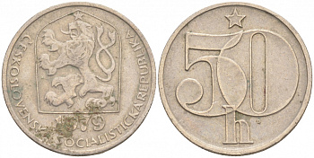 ЧЕХОСЛОВАКИЯ 50 ГЕЛЛЕРОВ 1979 СОЦИАЛИСТИЧЕСКАЯ РЕСПУБЛИКА KM 89 медно-никель 186-126