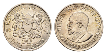 Кения 50 центов 1971 Джомо Кениата KM 13 медно-никель UNC 54-947