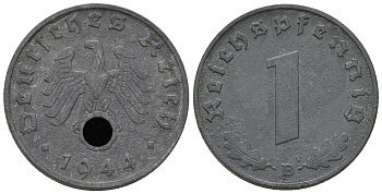 Германия 1 рейхспфенниг 1944 B KM 97, J. 369 цинк  4668-1143