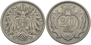 АВСТРИЯ 20 ГЕЛЛЕРОВ 1895 KM 2803 никель 89-431