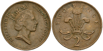 Великобритания 2 пенса 1987 Елизавета II (1952-2022) KM 936, Spink 4376 (C3) бронза 4167-533