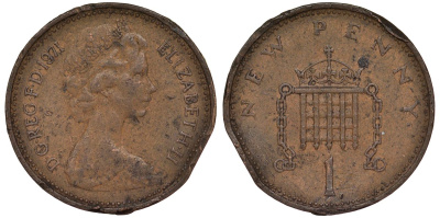 Великобритания 1 пенни 1971 Елизавета II (1952-2022) KM 915, Spink 4237 (B1) бронза 4128-756