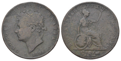 Великобритания 1/2 пенни 1826 Георг IV (1820-1830) KM 692, Spink 3824 медь 4707-817