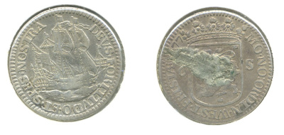 НИДЕРЛАНДЫ ЗАПАДНАЯ ФРИЗИЯ 6 ШТЮБЕРОВ 1677 ПАРУСНИК KM 76 серебро 503-424