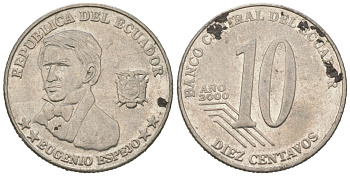 Эквадор 10 сентаво 2000 KM 106 нержавеющая сталь 4618-641