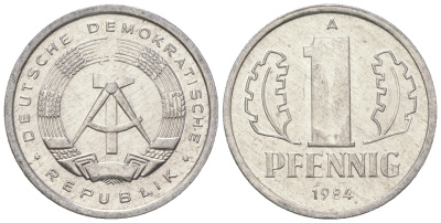 ГДР 1 пфенниг 1984 А KM 8.2 алюминий 4651-111