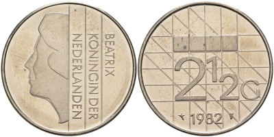 Нидерланды 2 1/2 гульдена 1982 Беатрикс (1980-2013) KM 206 никель UNC 4593-1034