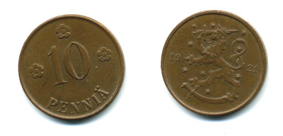 Финляндия 10 пенни 1921 республика (1918-1962) KM 24 медь 46-217