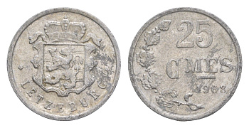 Люксембург 25 сантимов 1968 Герцог Жан (1964-1999) KM 45a.1 алюминий 4115-551