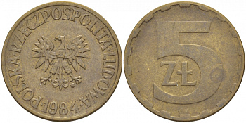 Польша 5 злотых 1984 MW KM 81.1, Parchimowicz 221i латунь 4548-647