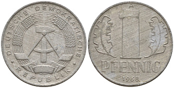 ГДР 1 пфенниг 1968 A KM 8.1 алюминий 100-823