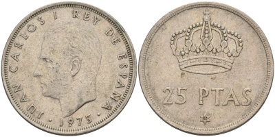 Испания 25 песет 1975 (80) Хуан Карлос I (1975-2014) KM 808 медно-никель 4149-1041